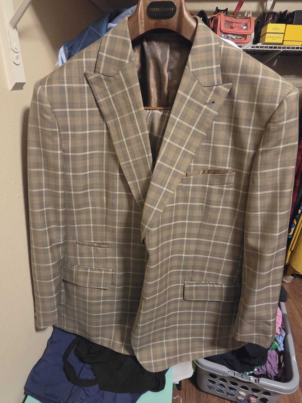 Men's Stevy Harvey Collection 3 Piece Tan Plaid Suit